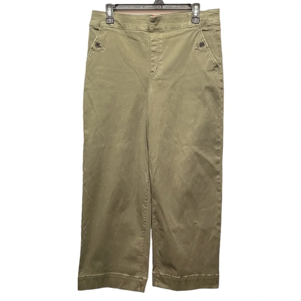 Spanx Twill Cropped Wide Leg Jeans Olive Green Women’s Size XL - Picture 1 of 10
